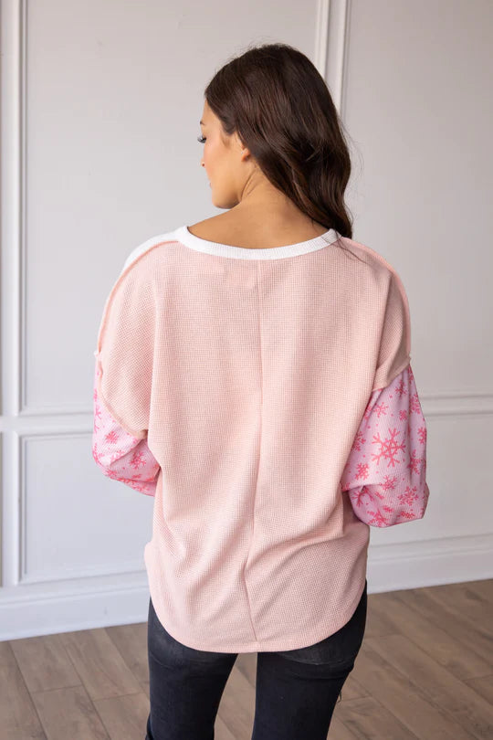 Ladies Grace & Emma Pink Snowflake Top