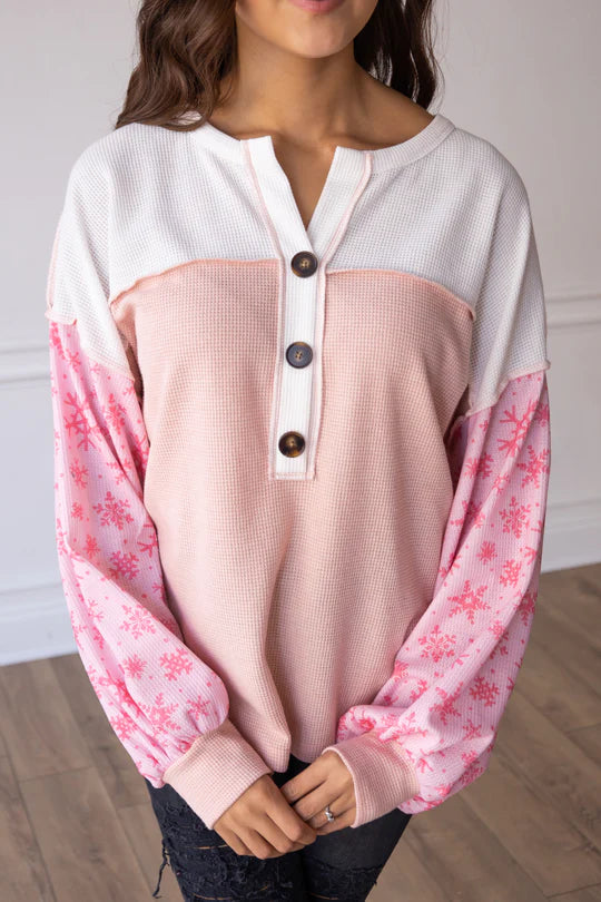 Ladies Grace & Emma Pink Snowflake Top