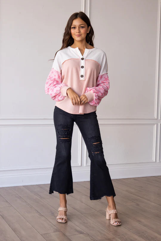 Ladies Grace & Emma Pink Snowflake Top
