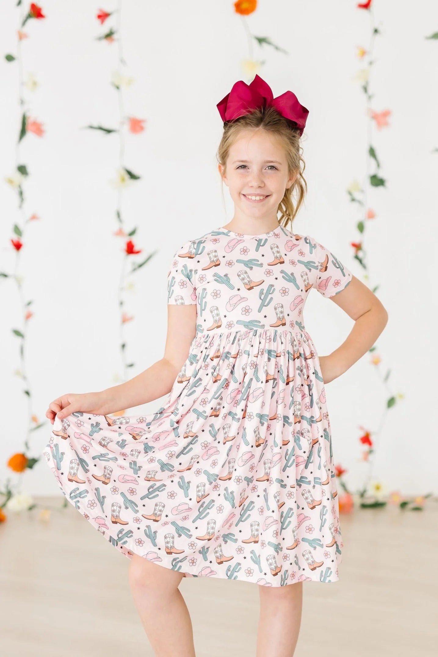 Girls Cactus Cowgirl S/S Pocket Twirl Dress by Mila & Rose