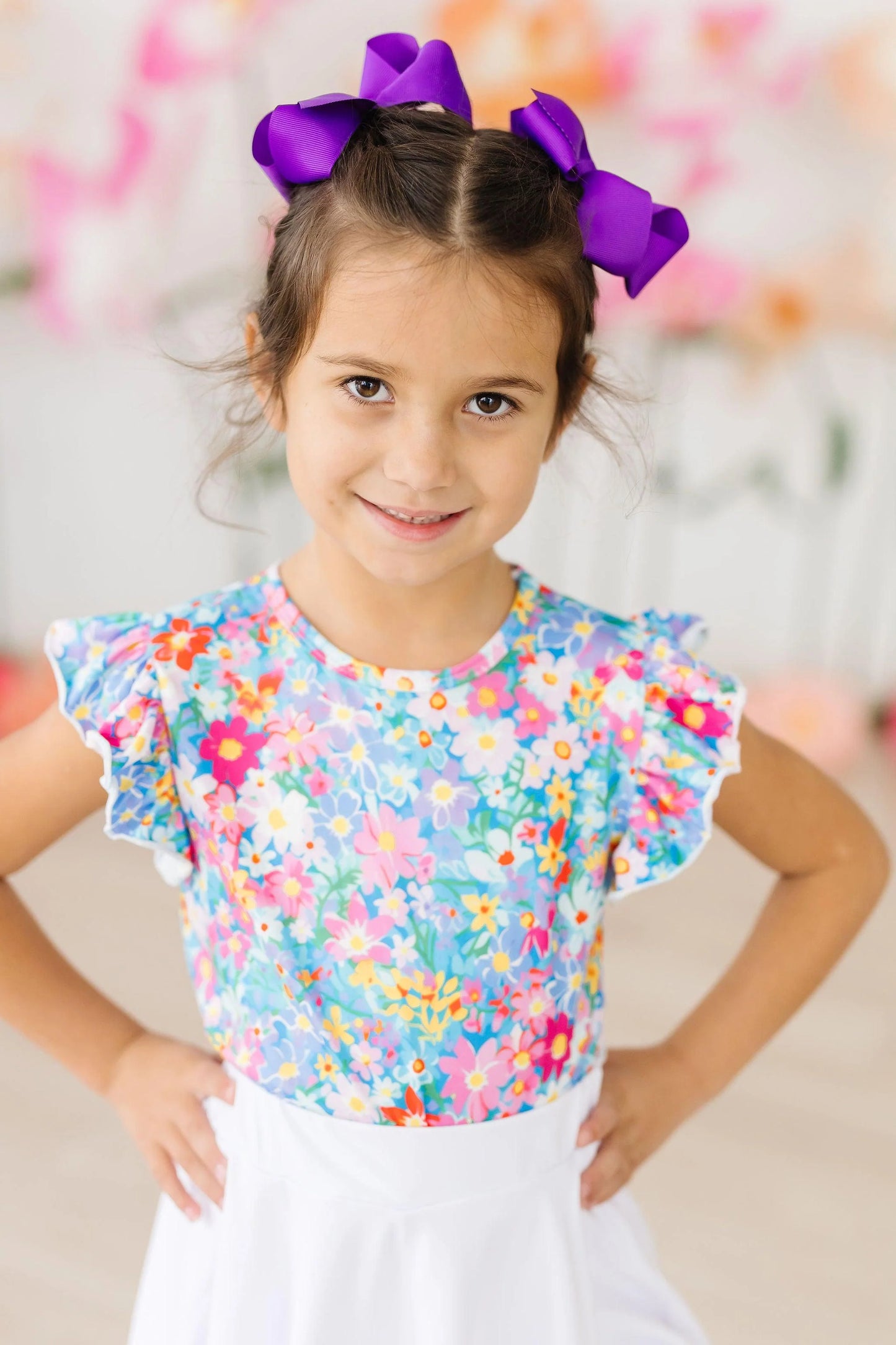 Girls Preppy Floral Short Sleeve Ruffle Tee by Mila & Rose