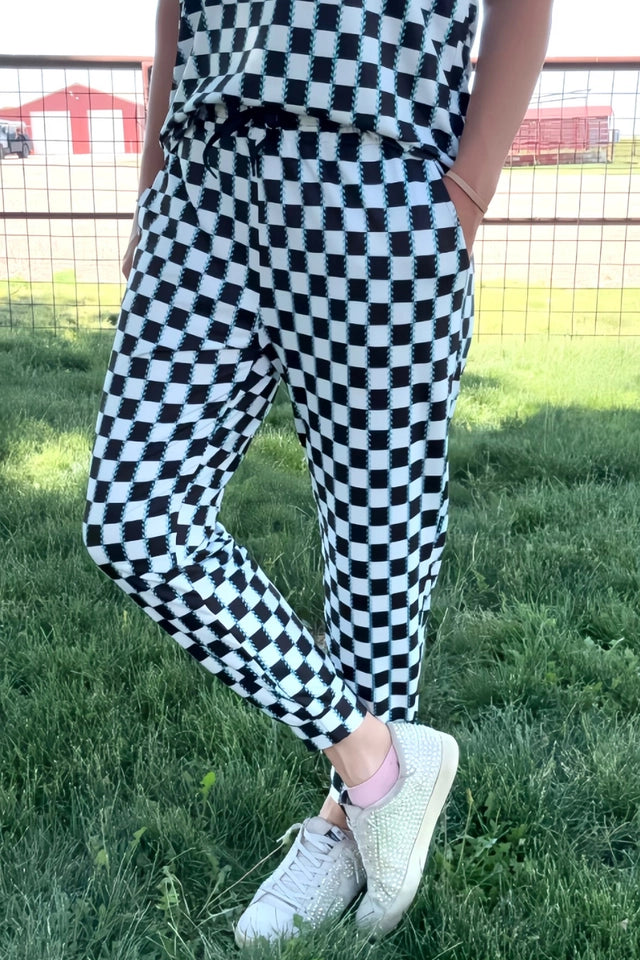Ladies Checked In Turquoise Joggers