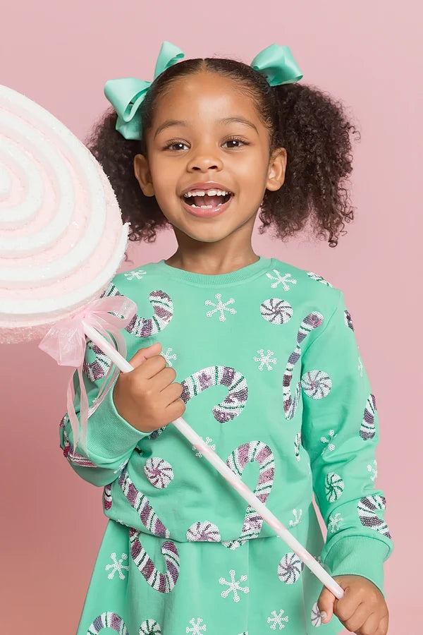 Girls Candy Cane Cutie Sequin Sweatshirt by Belle Cher