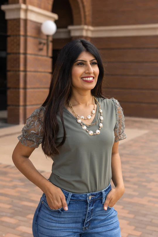 Ladies Southern Grace Nature's Palette Sleeve Bodysuit-Olive
