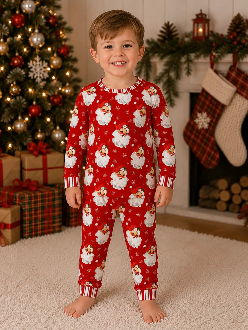 Boys Red Vintage Santa Milk Silk 2 Piece Lunge Set by Little Bugz Boutique