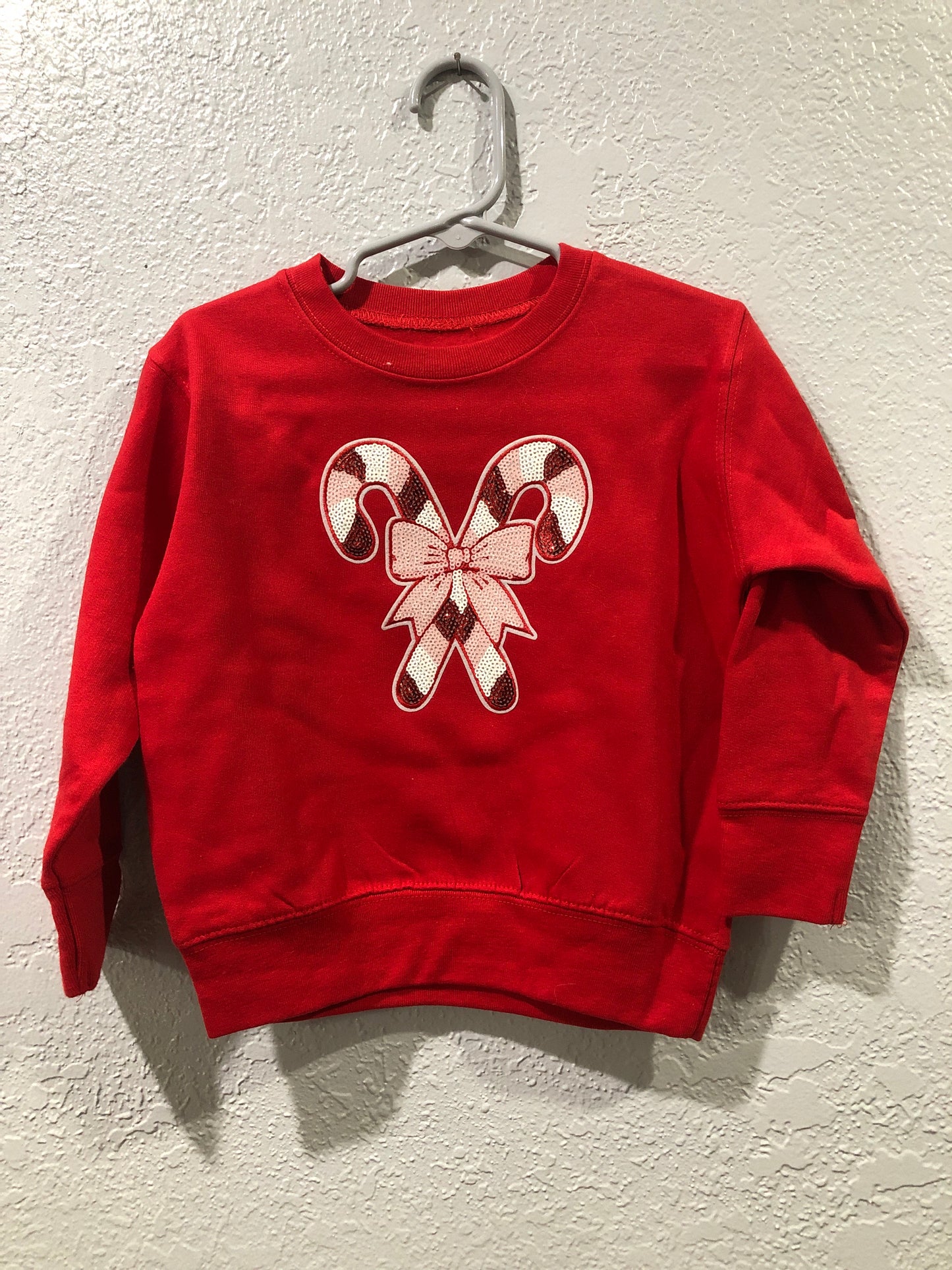 Girls Red Candy Canes w/Bow Sweatshirt by Sweet Wink