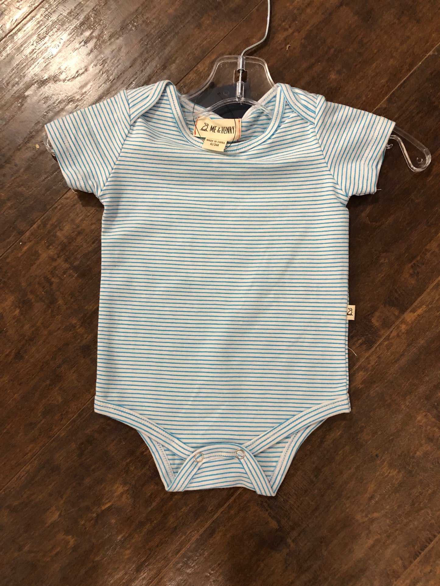 Boys Turquoise/White Stripe Micro Onesie or Shirt by Me & Henry