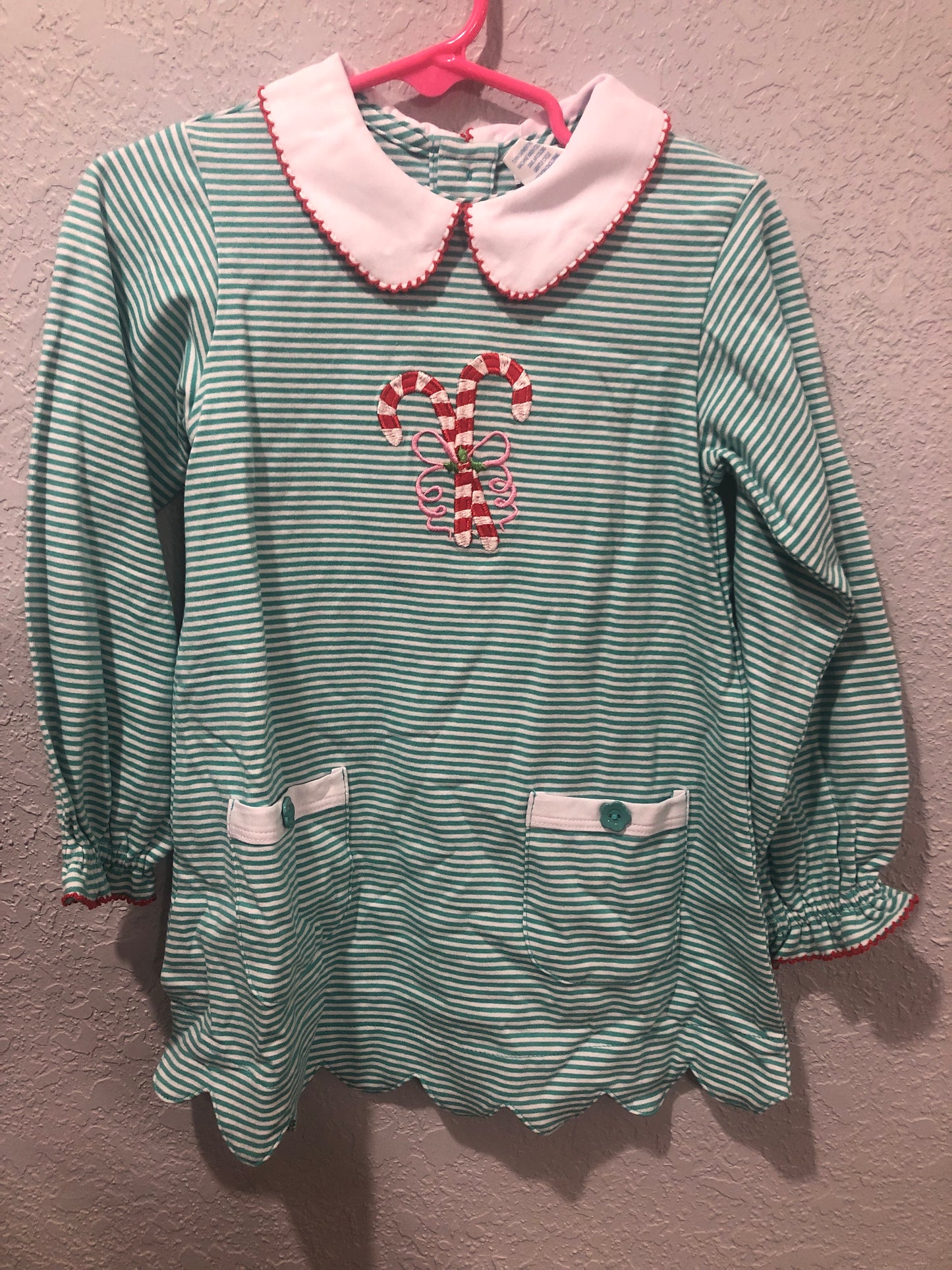Girls Striped Romper or Dress w/Candy Canes by Ishtex