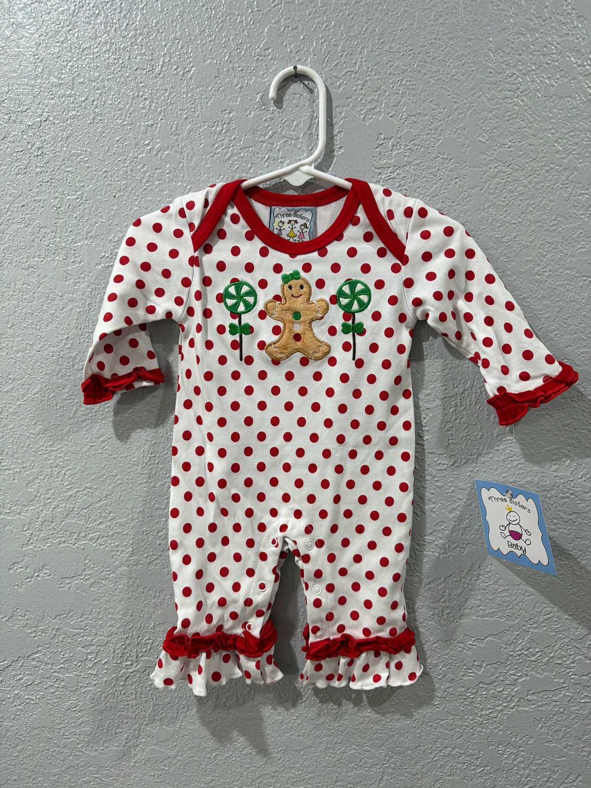 Girls Polka Dot Gingerbread w/ Lollipop Romper by Three Sisters