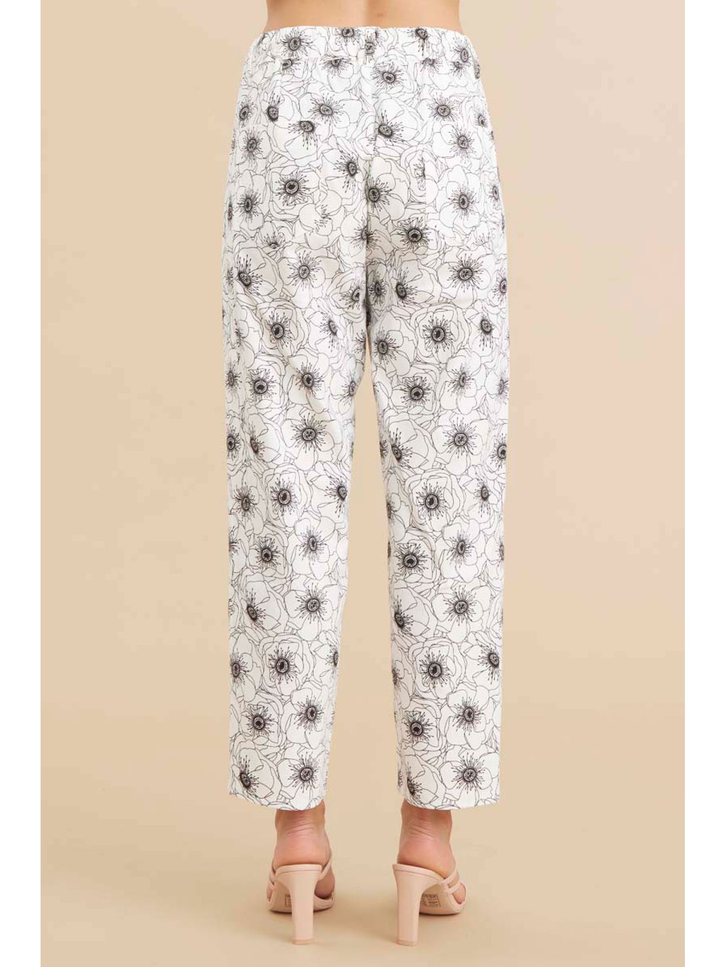 Ladies Jodifl Ankle Length Pants with Drawstring and Pockets - Black/White