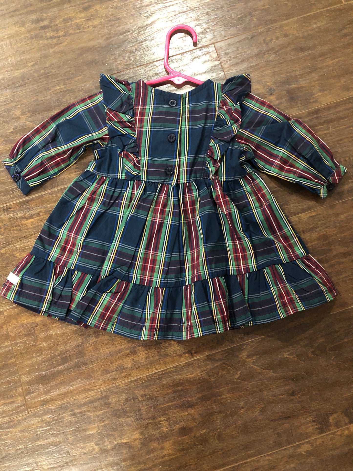Girls Winter Nights Plaid L/S Pinafore Bow Dress by RuffleButts