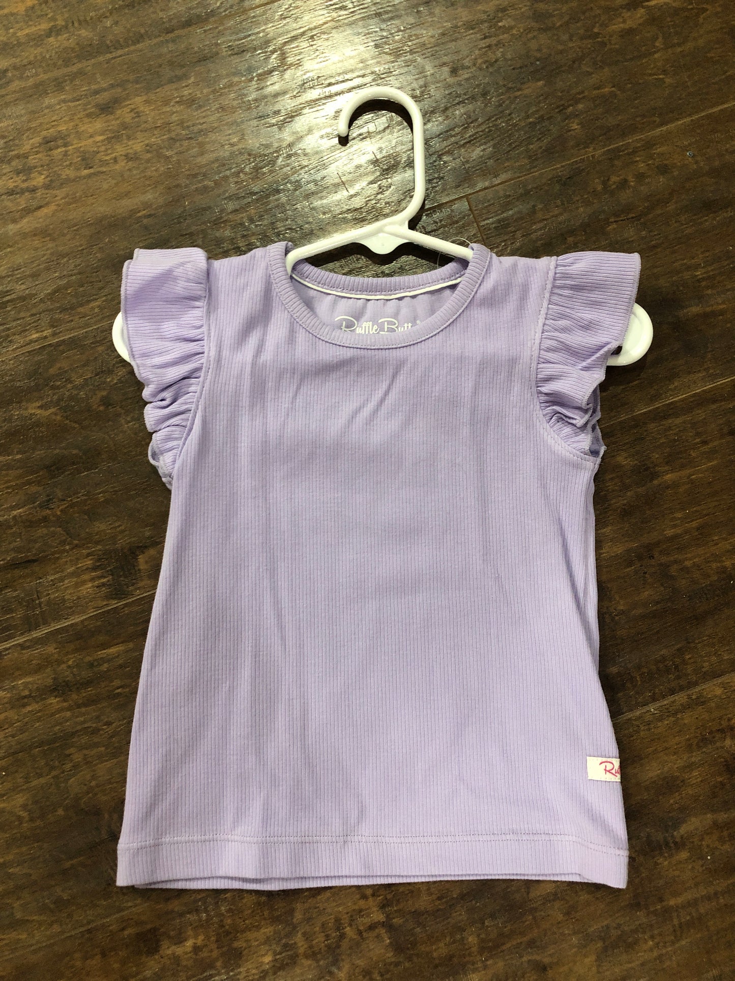 Girls Lavender Rib Knit Flutter Sleeve Top by RuffleButts