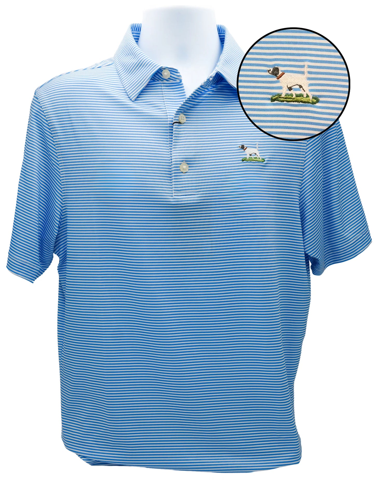 Men's Steel Blue Wrinkle-Free Polo- English Pointer