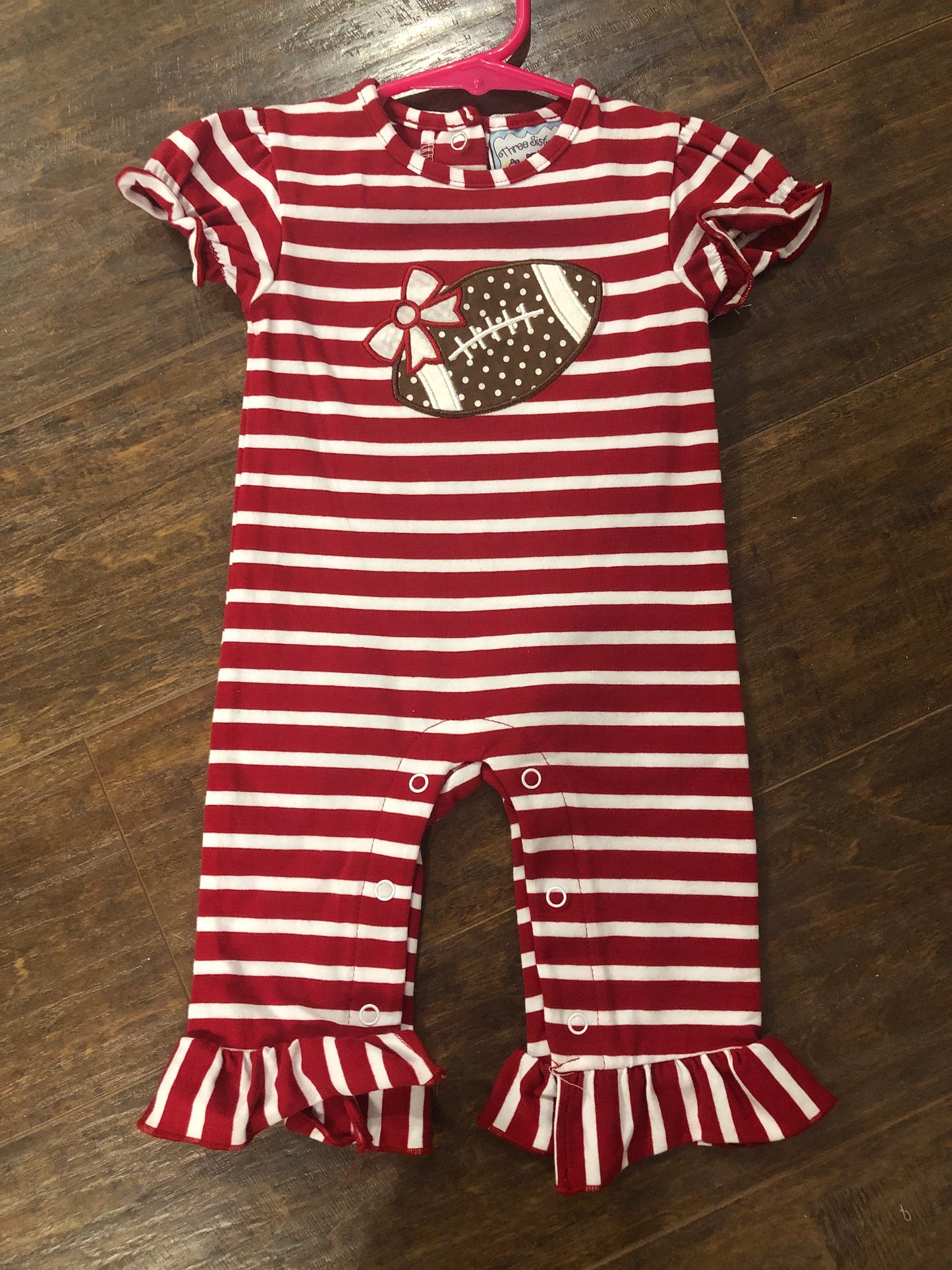 Girls Red/White Stripe Football Romper by Three Sisters