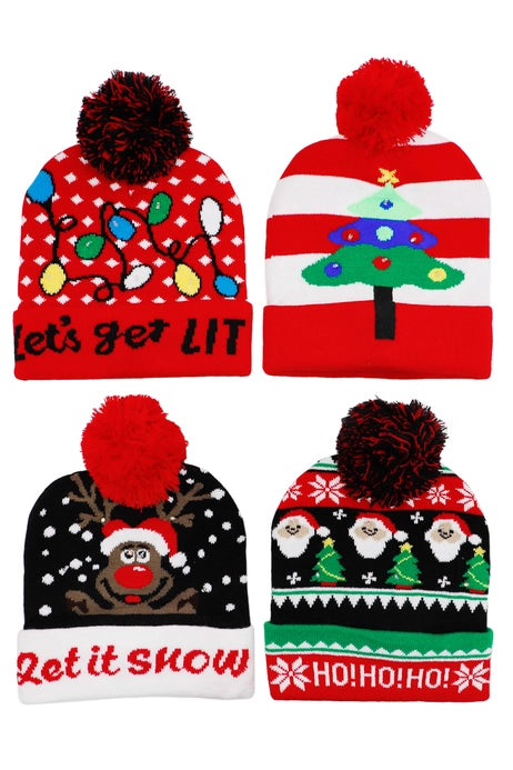 Christmas LED Light-Up Single Pom Beanie