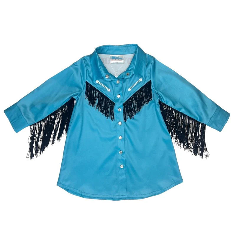 Girls Teal Cowgirl Vintage Long Sleeve Dress by Shea Baby