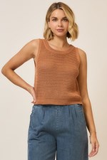 Ladies Open Knit Cotton Sleeveless Top-Caramel