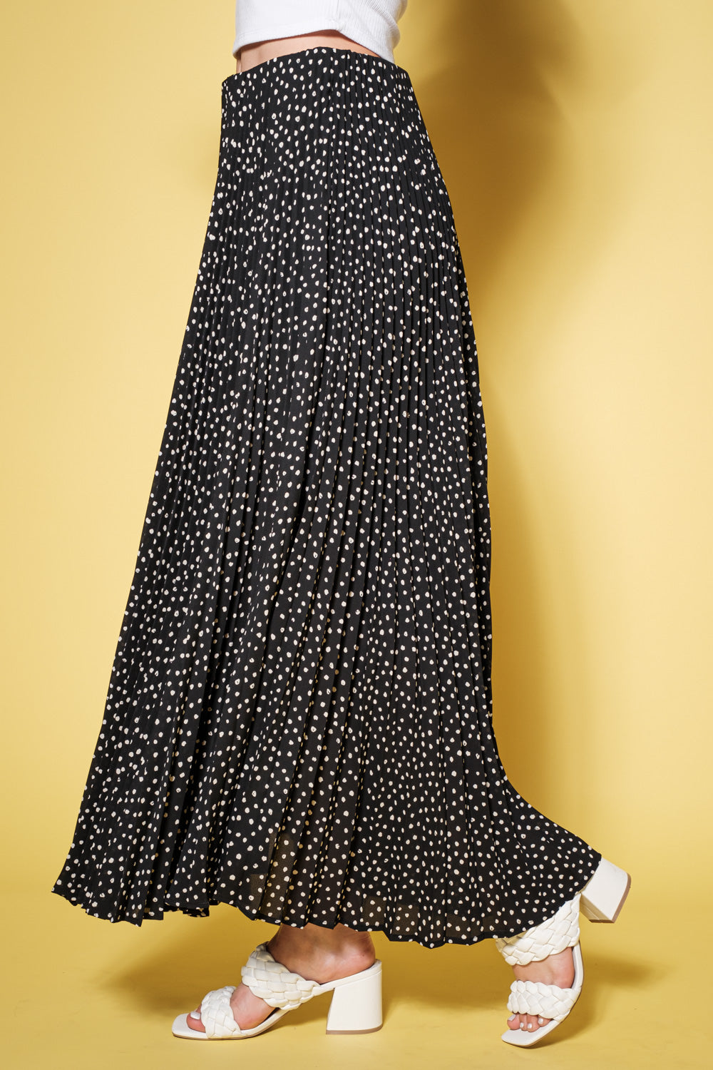 Ladies Ces Femme Dotted Pattern Pleated Long Skirt