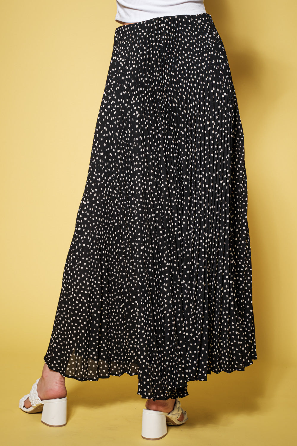 Ladies Ces Femme Dotted Pattern Pleated Long Skirt