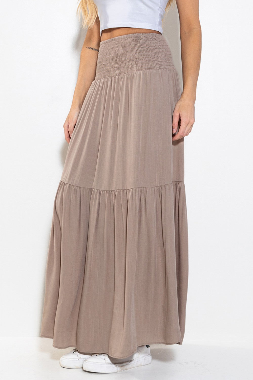 Ladies Ces Femme Smoking Waist Tiered Maxi Skirt