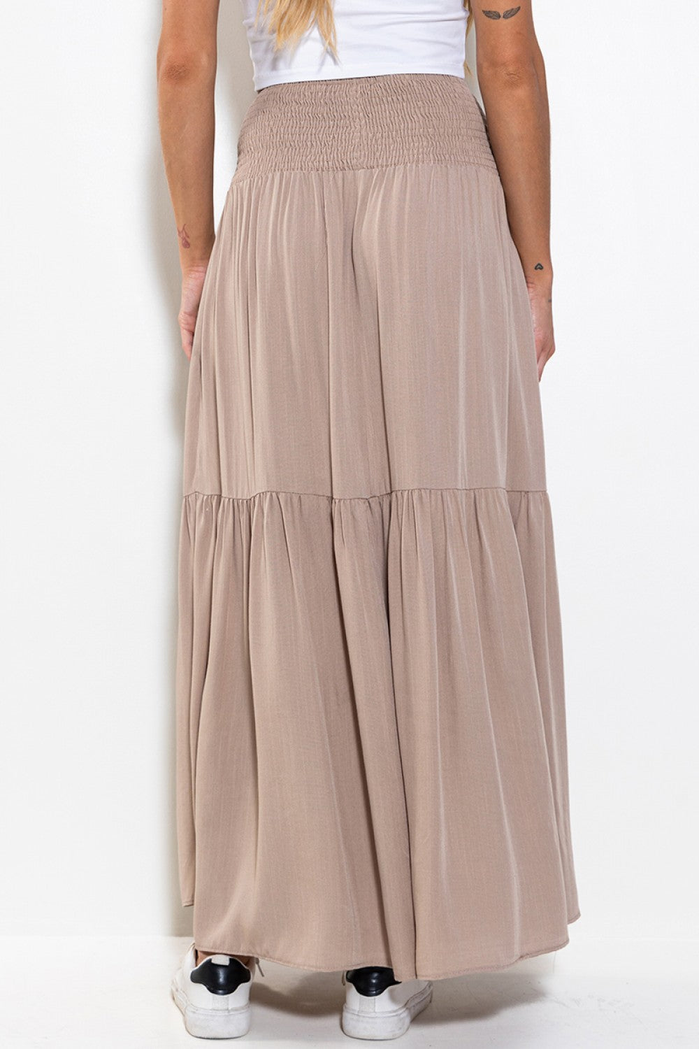 Ladies Ces Femme Smoking Waist Tiered Maxi Skirt