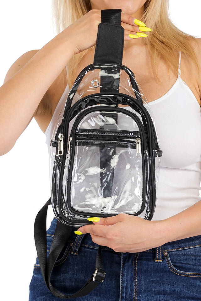 Ladies Clear Pvc Triple Zippered Shoulder Sling Bag