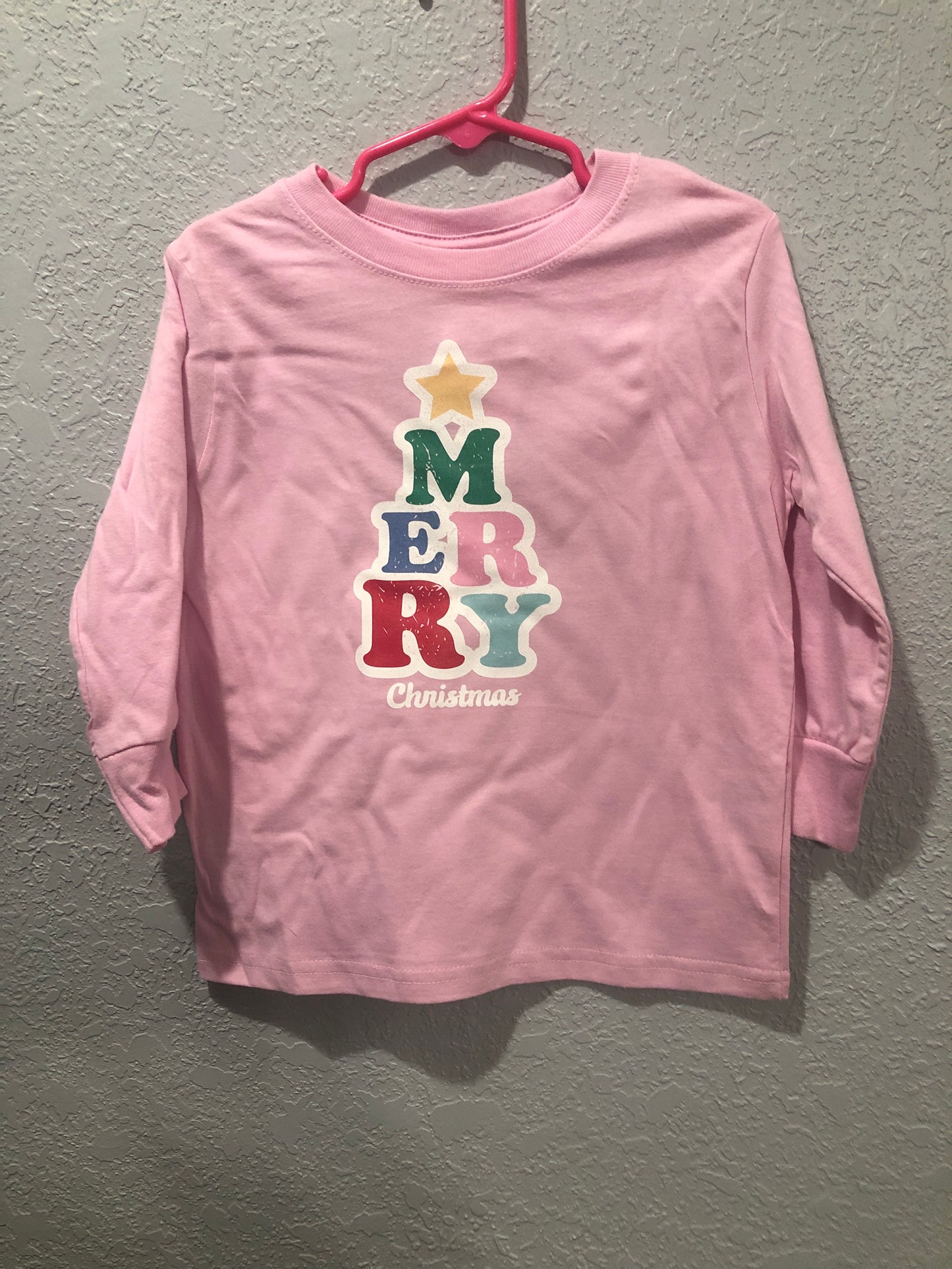 Girls Pink Merry Christmas L/S Tee by Life in the South