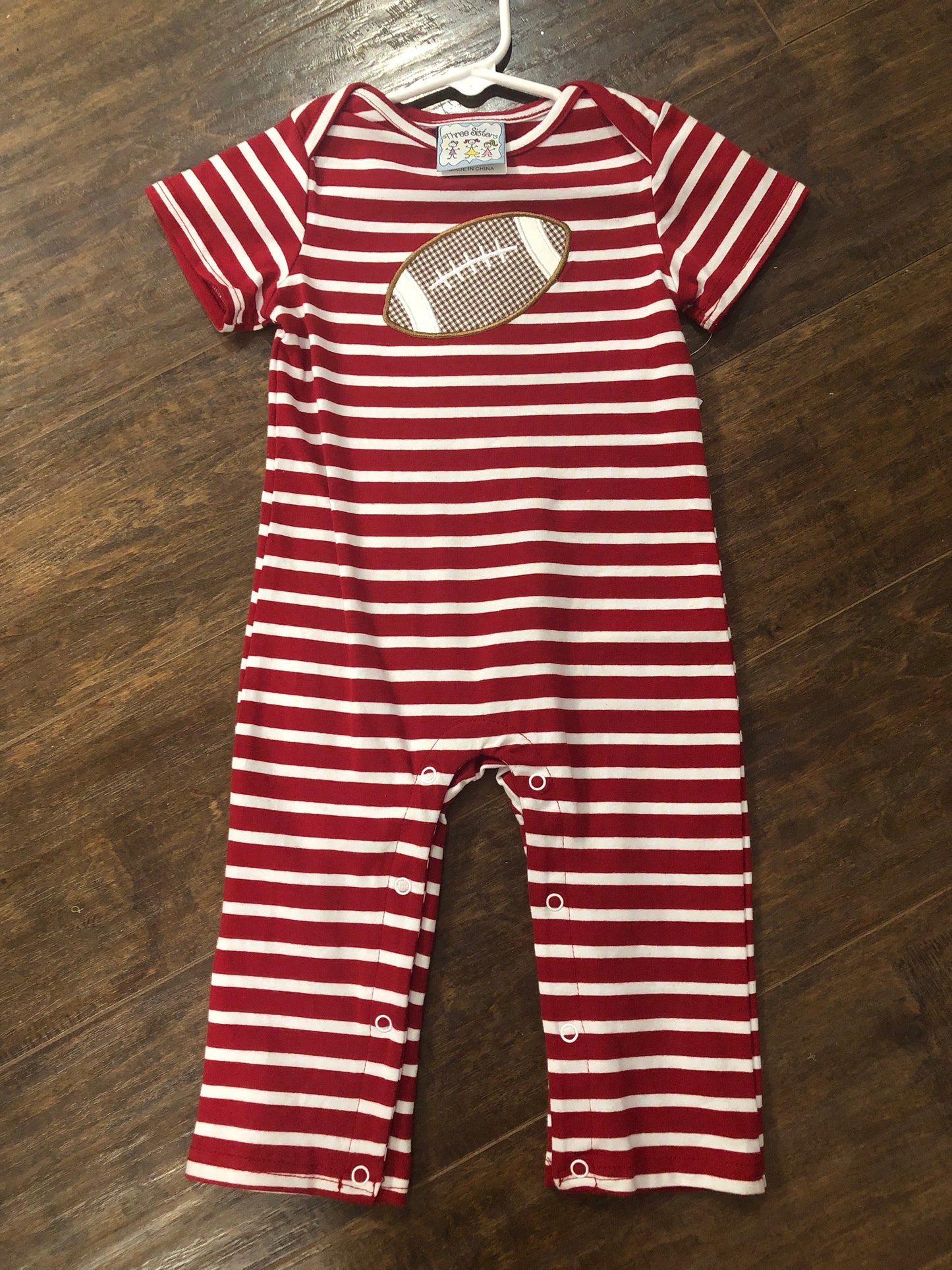 Boys Football Applique on Red/White Romper by Three Sisters