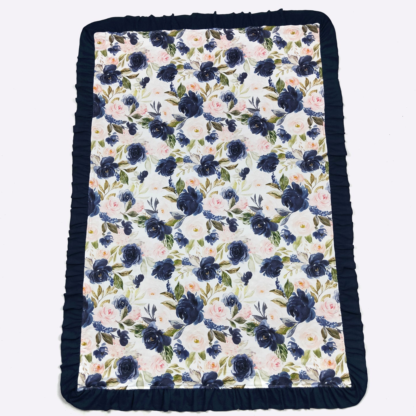 Navy Blush Rose Baby Blanket by Clover Cottage