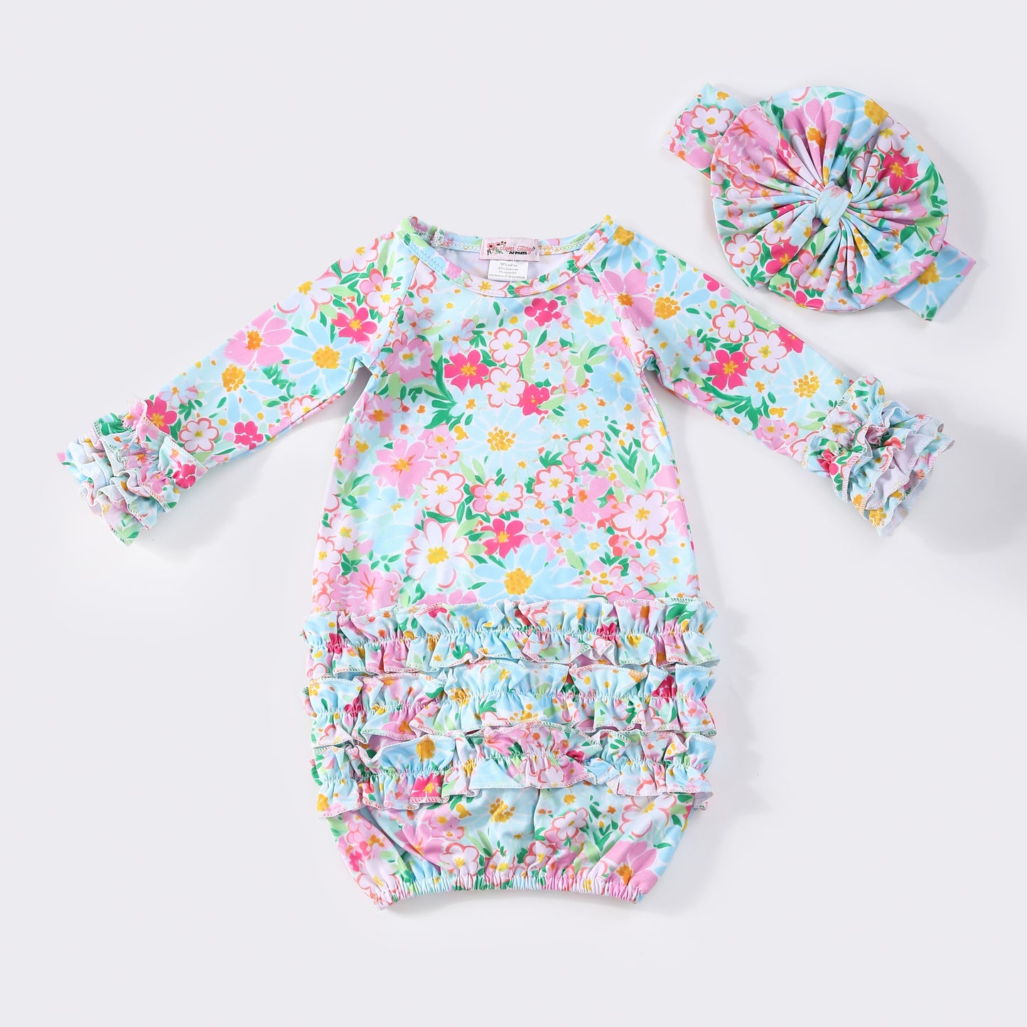 Baby Girls Clover Cottage Aqua Blooms Gown