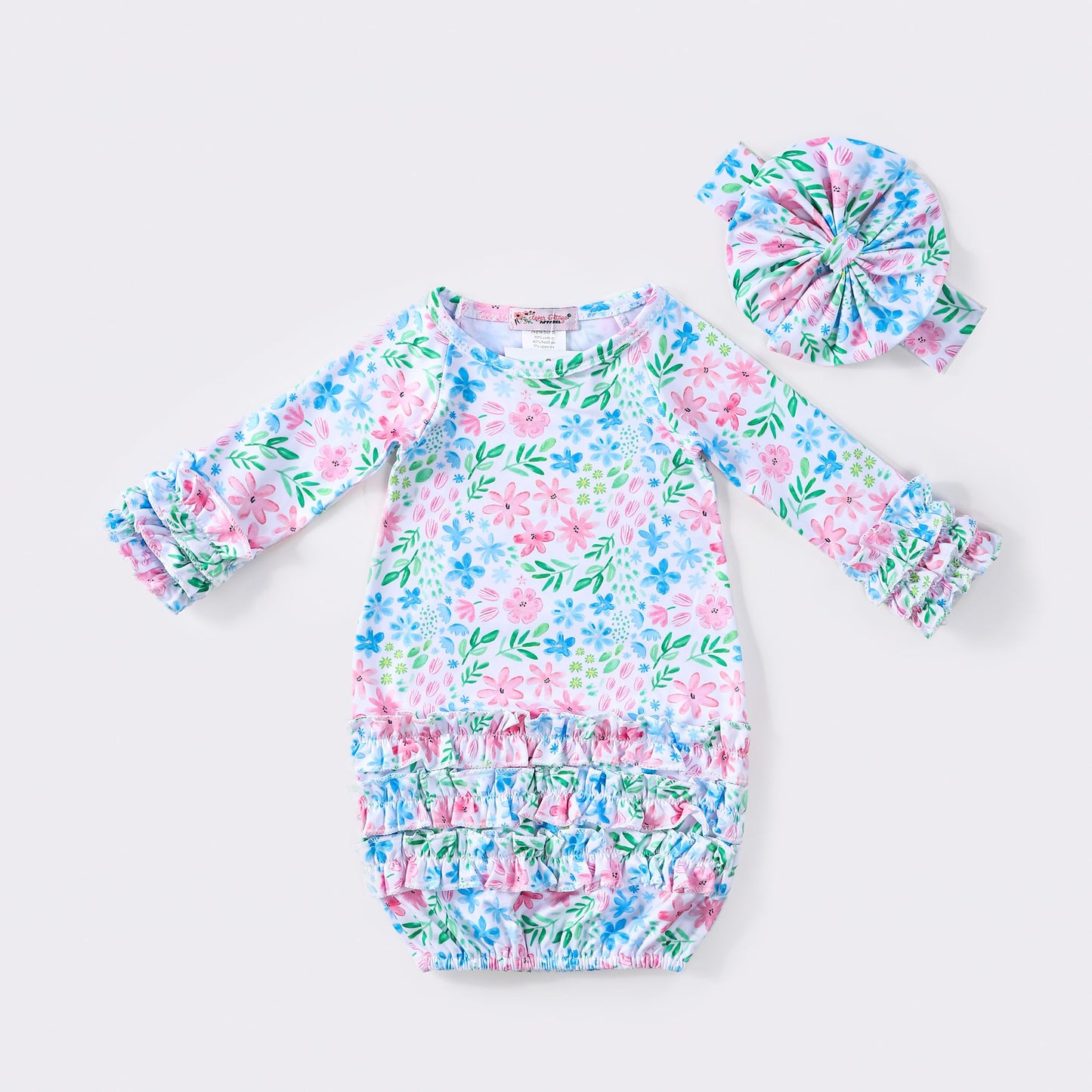 Baby Girls Clover Cottage Azul Floret Gown