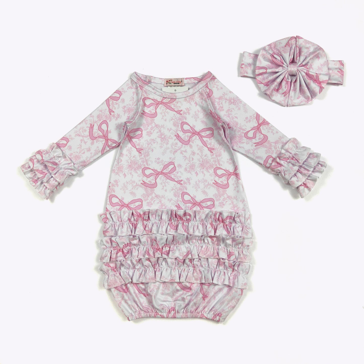 Baby Girls Clover Cottage Blushing Bow Baby Gown