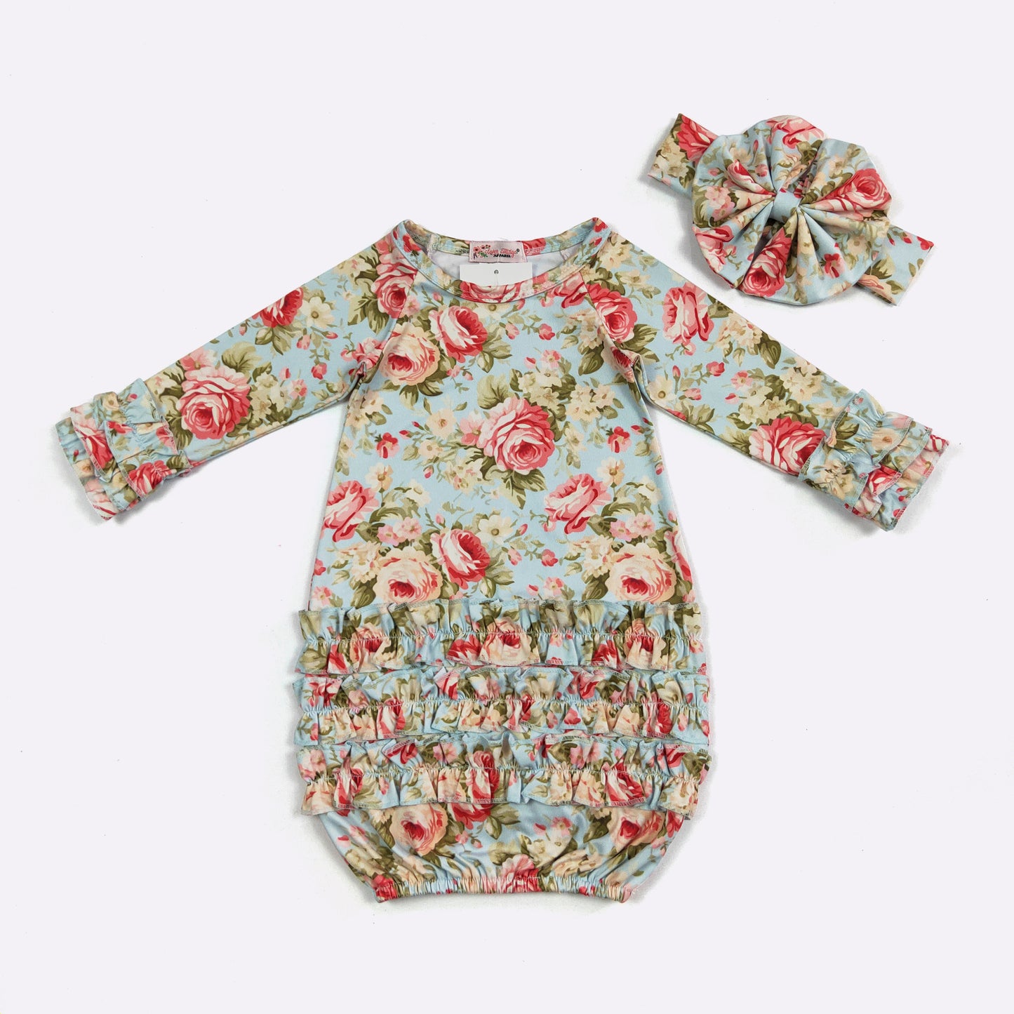 Baby Girls Clover Cottage Mauve Antique Rose Baby Gown