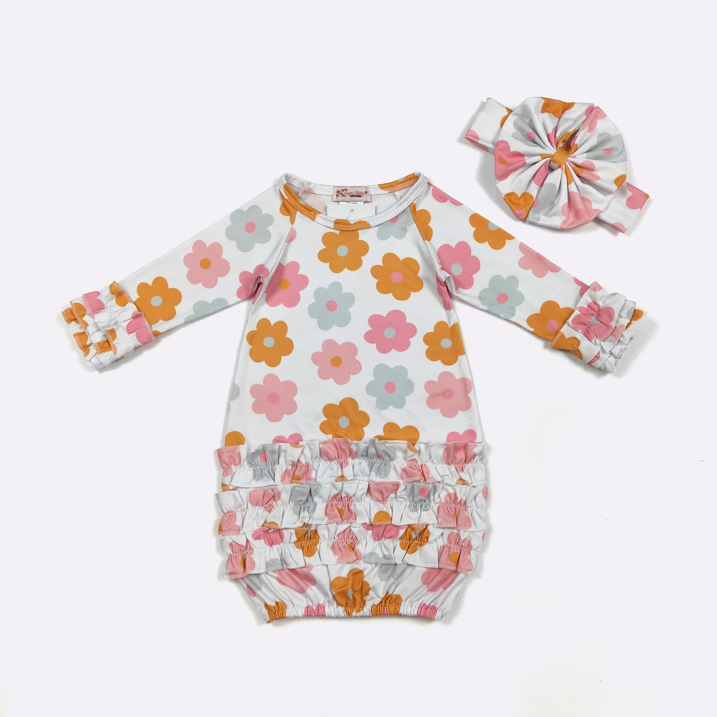Baby Girls Clover Cottage Mustard Daisy Baby Gown