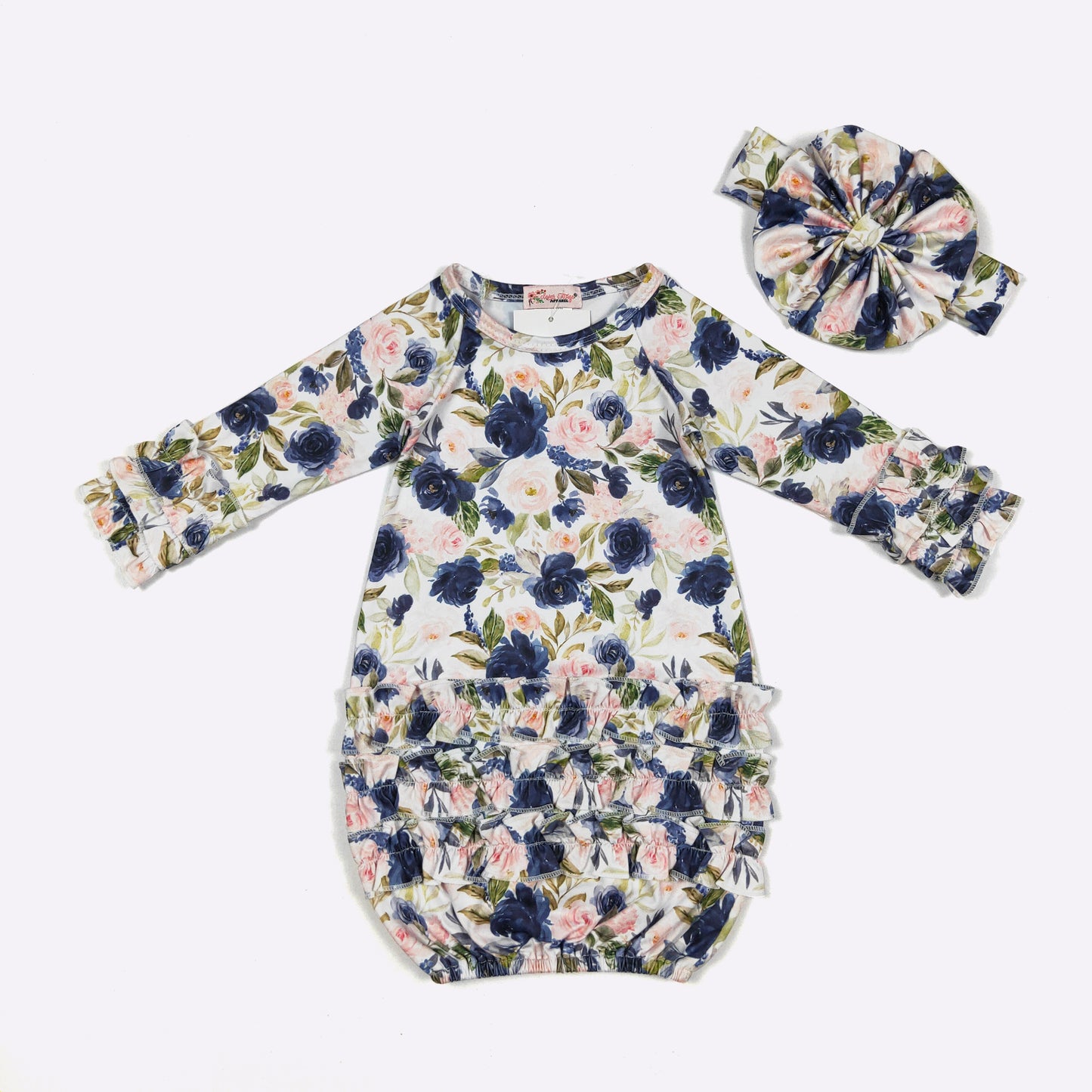 Baby Girls Clover Cottage Navy Blush Rose Baby Gown