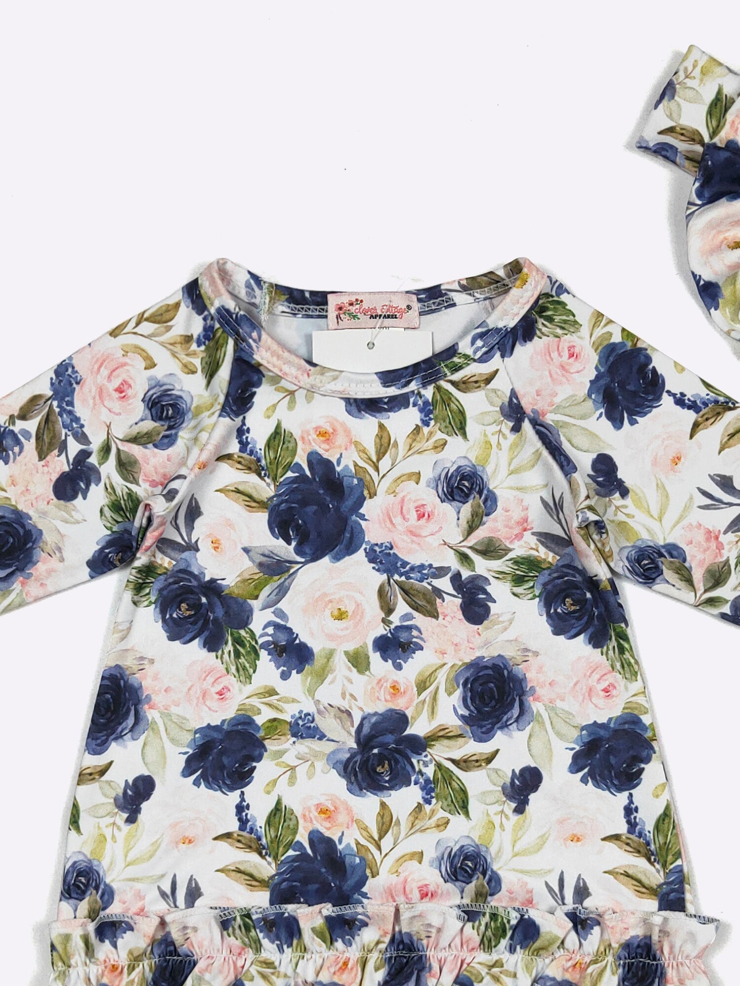 Baby Girls Clover Cottage Navy Blush Rose Baby Gown