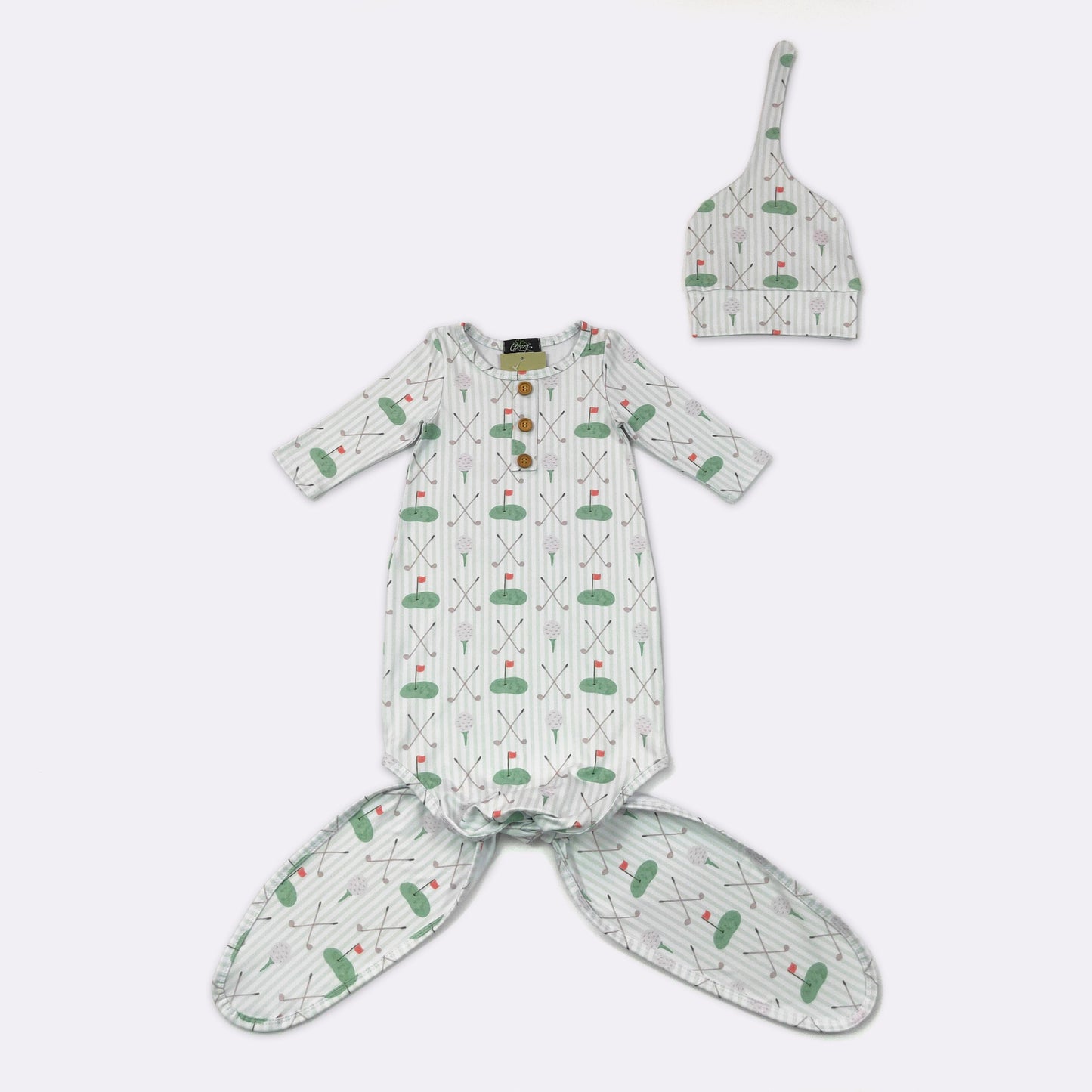 Babies Pinstripe Golf Knotted Baby Gown by Clover Cottage (Copy)