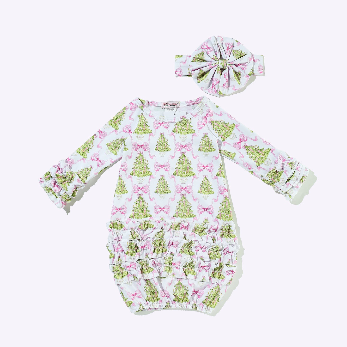 Baby Girls Clover Cottage Pink Pine Trellis Gown