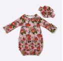 Baby Girls Clover Cottage Pink Poinsettia Baby Gown