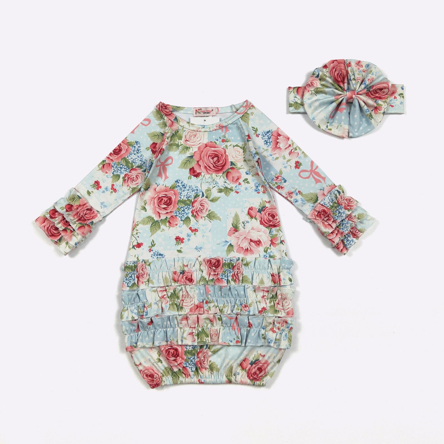 Baby Girls Clover Cottage Rose Patch Gown