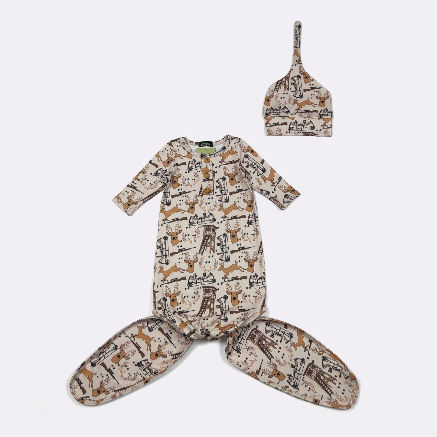 Babies Deer Stand Knotted Gown by Clover Cottage