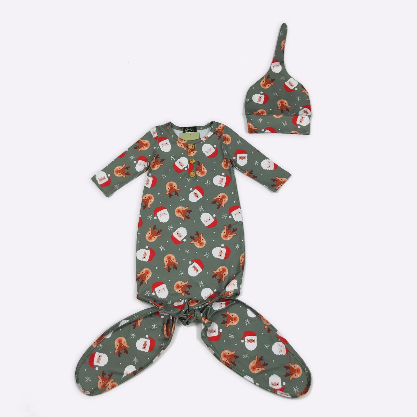 Babies Santa & Rudolph Knotted Baby Gown by Clover Cottage