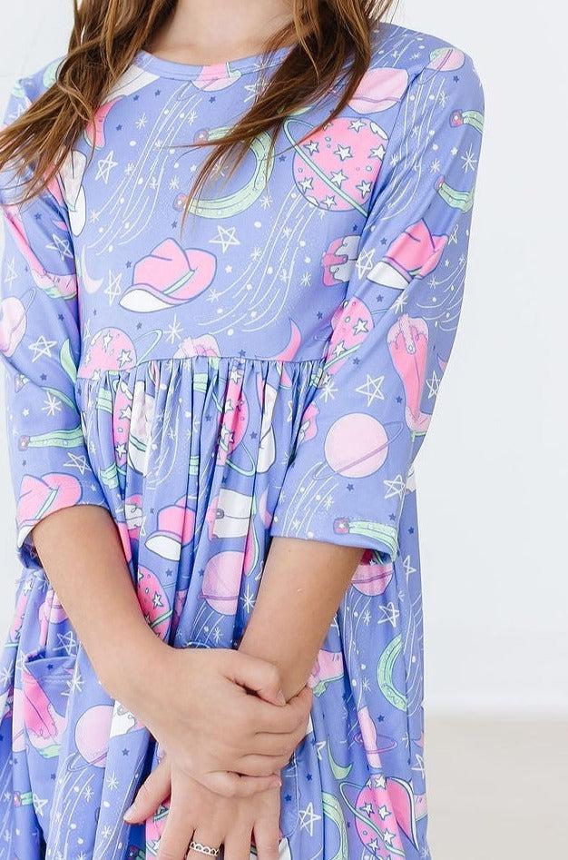 Girls Neon Moon 3/4 Sleeve Pocket Twirl Dress by Mila & Rose