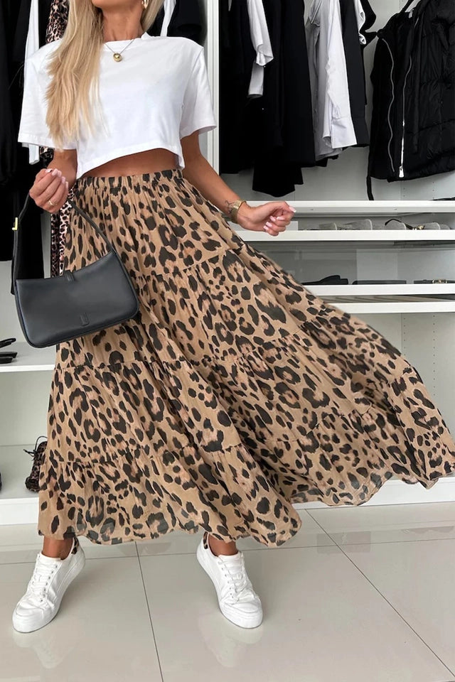 Ladies Autumn Leopard Print Swing Skirt