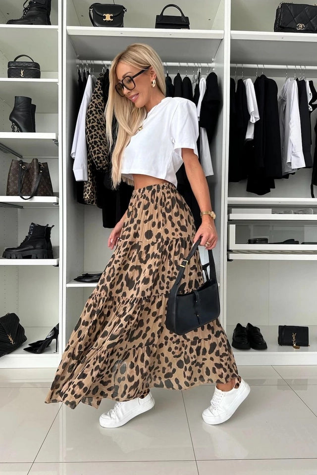 Ladies Autumn Leopard Print Swing Skirt