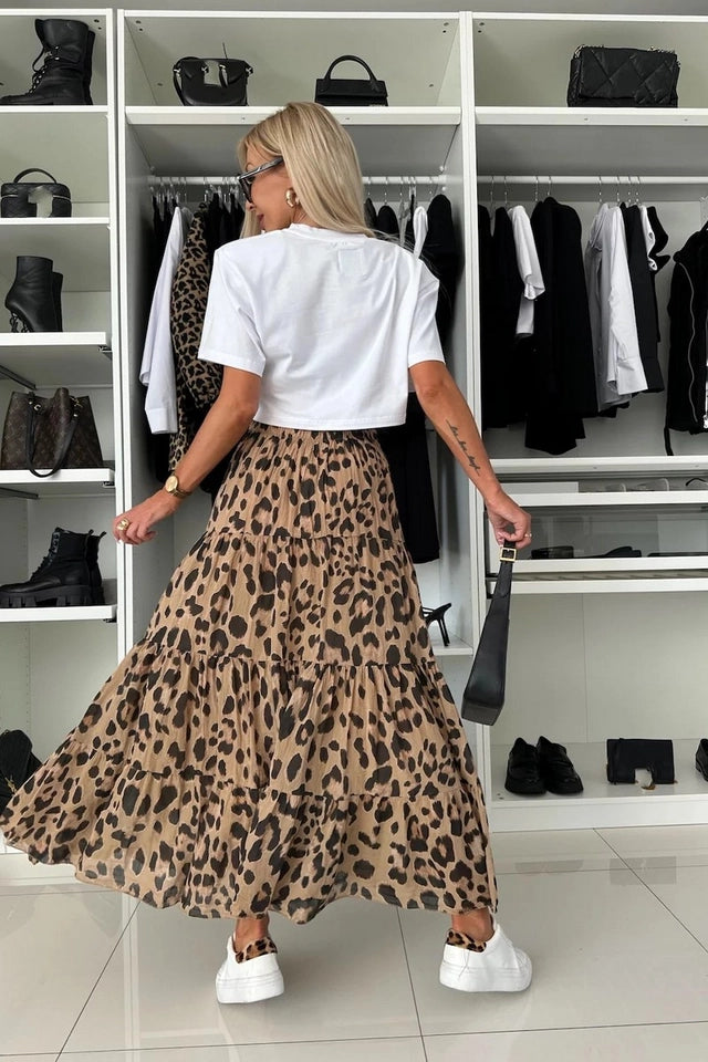 Ladies Autumn Leopard Print Swing Skirt