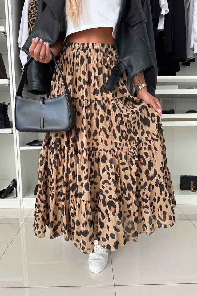 Ladies Autumn Leopard Print Swing Skirt