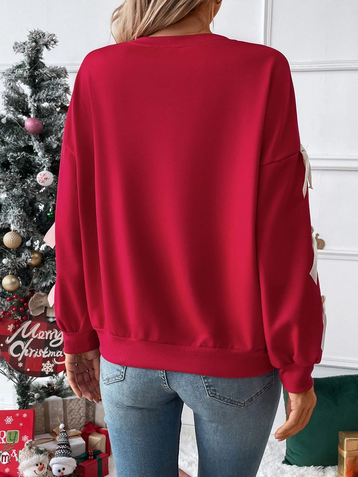 Ladies Bow Embellished Sweatshirt-Red