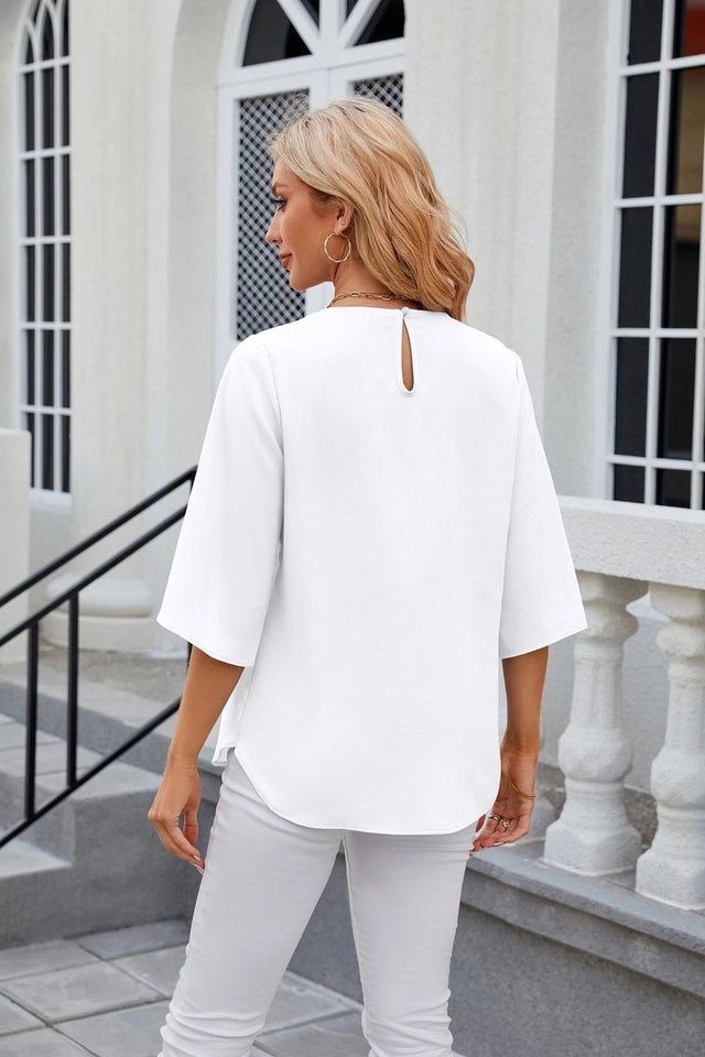 Ladies Round Neck Short Sleeved Top-White