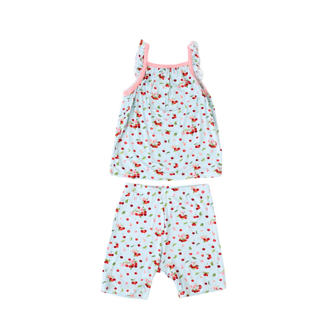 Girls Cherries Jubilee Flutter Sleeve Shorts Set by Bestaroo
